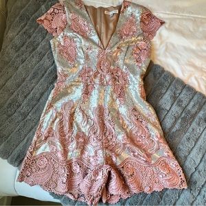 Silver Sequin Lace Romper